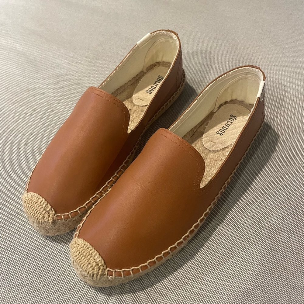 Soludos Platform Espadrille Leather Tan Smoking Slipper